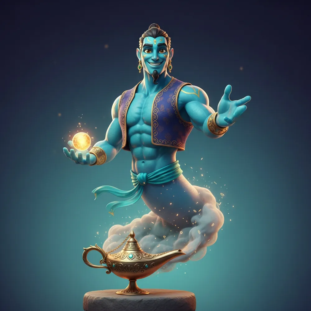 Genie Media's genie mascot rising from a lamp